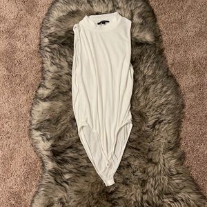 White Ribbed Sleeveless Bodysuit